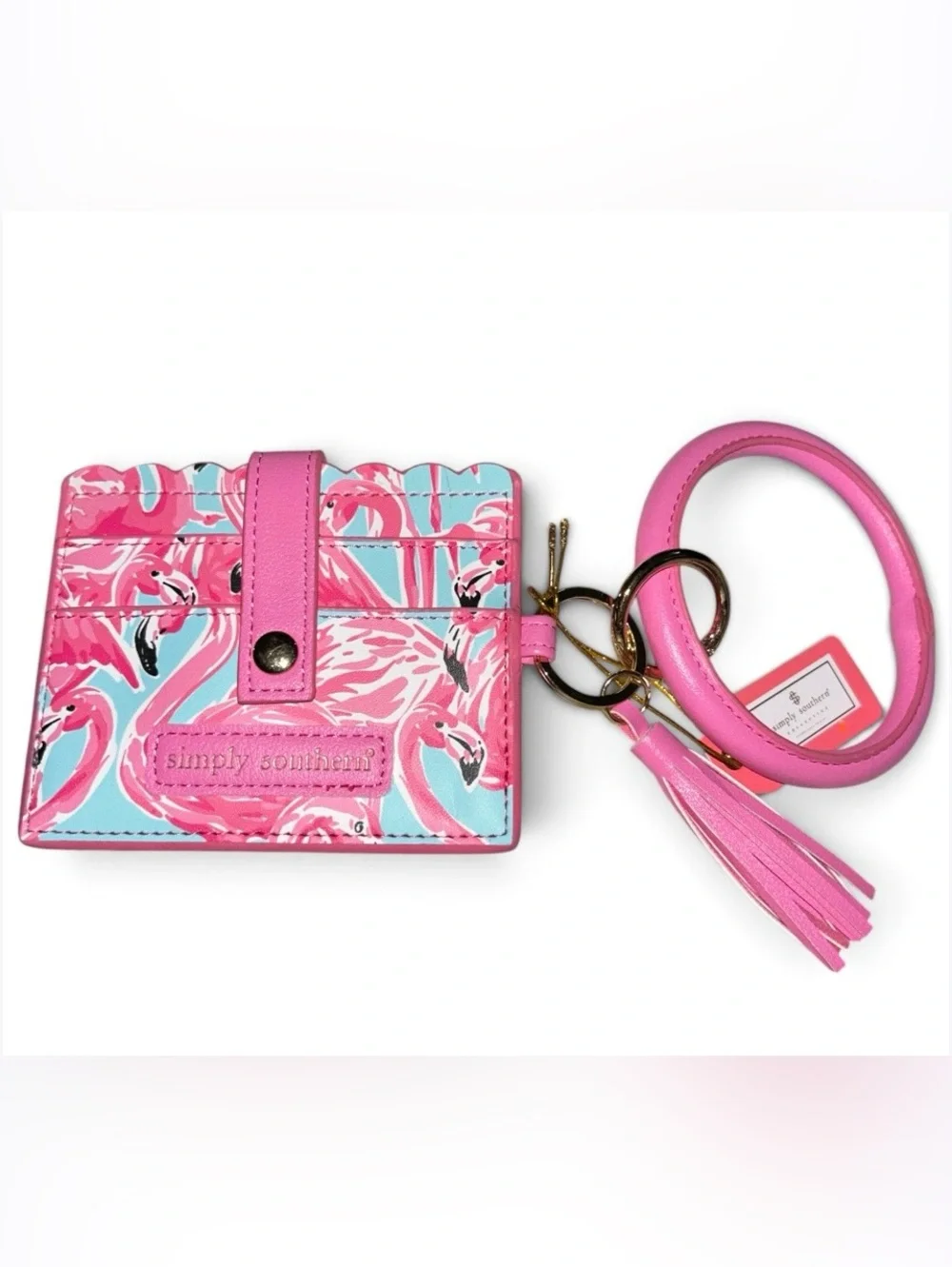 Simply Southern Pink Flamingo Wristlet Card Holder with Tassel Keyring